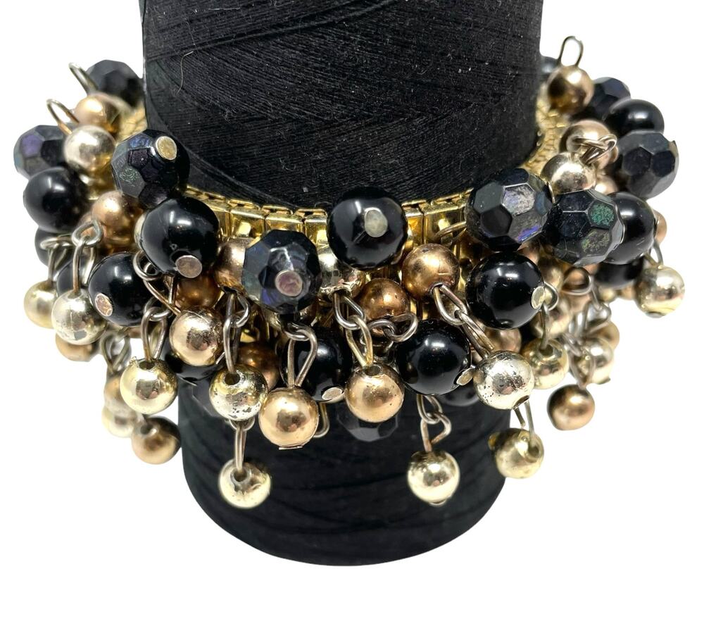Vintage Cha Cha Stretch Bracelet 1960’s Black and Gold Beads